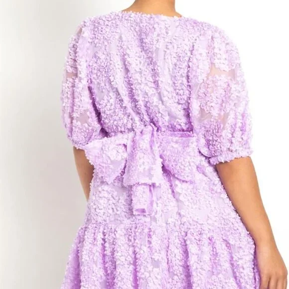 Lavender Faux Wrap Lace Dress - Picture 4 of 7